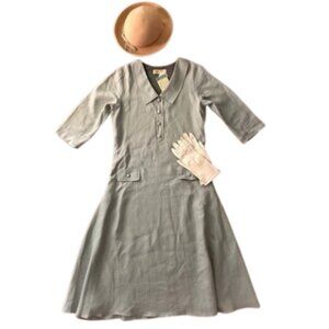 Pale blue 1920s style hand-crafted tea dress 100% linen
